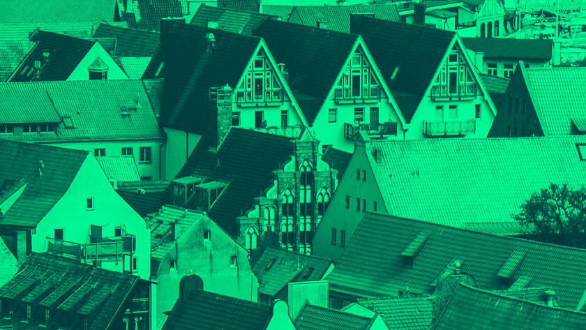 Ansicht einer Kommune von oben.